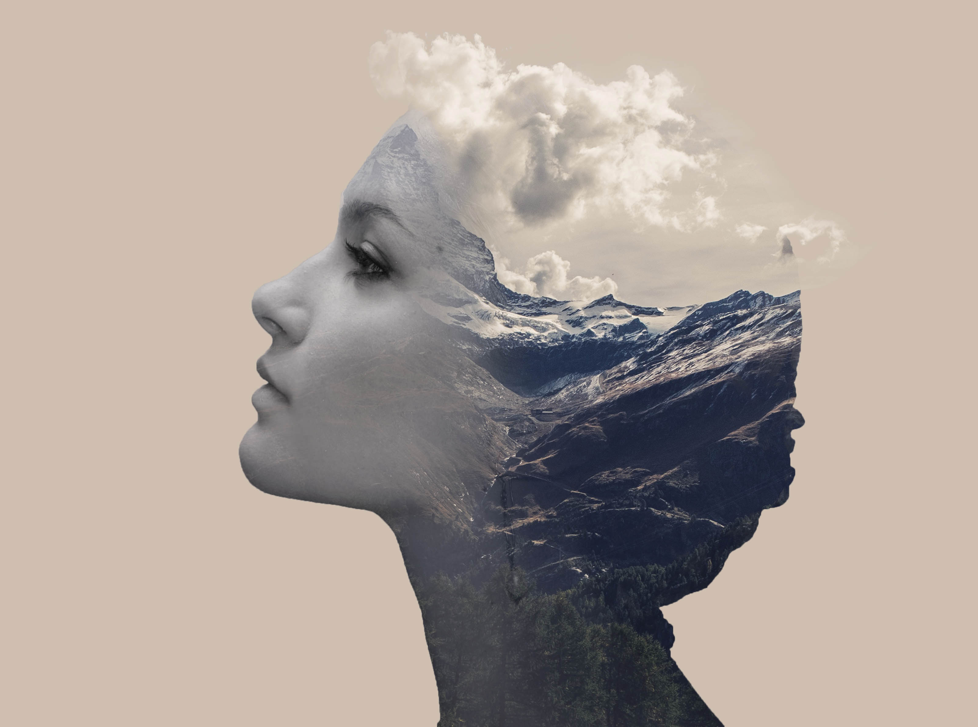 Girl mixed with Mountains